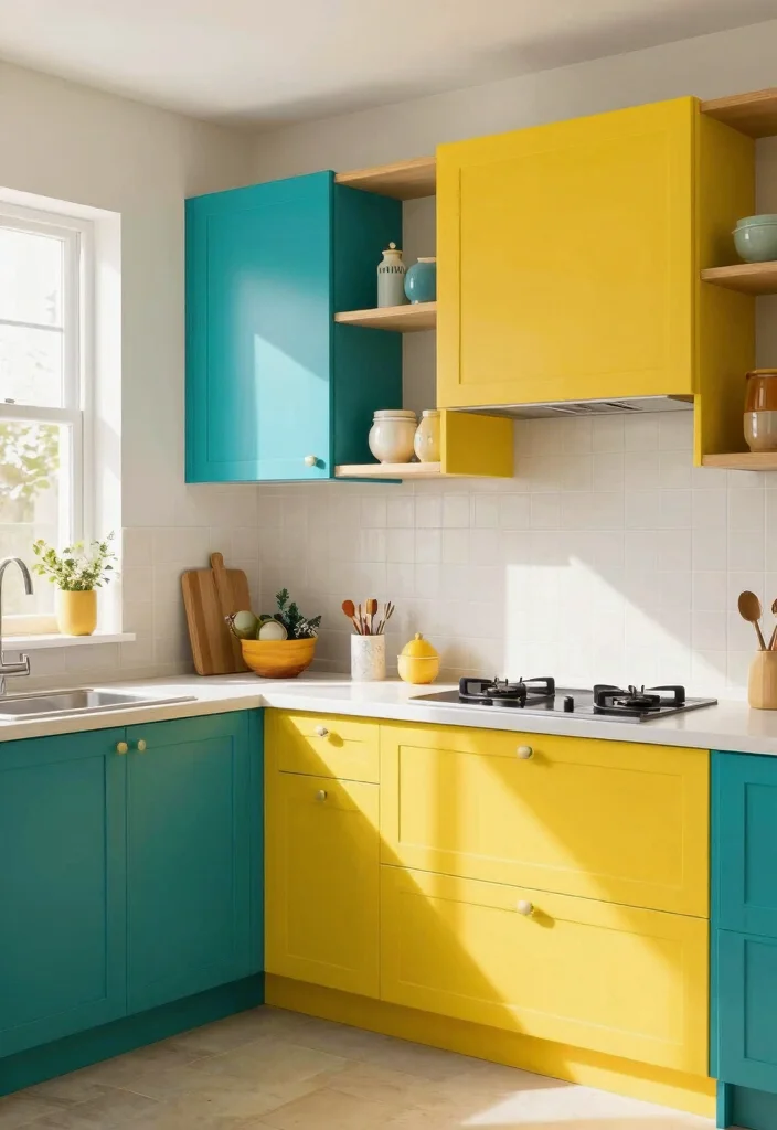 17 Small Kitchen Cabinets Ideas That Feel Spacious - 7. Colorful Cabinetry for Bright Vibes 1
