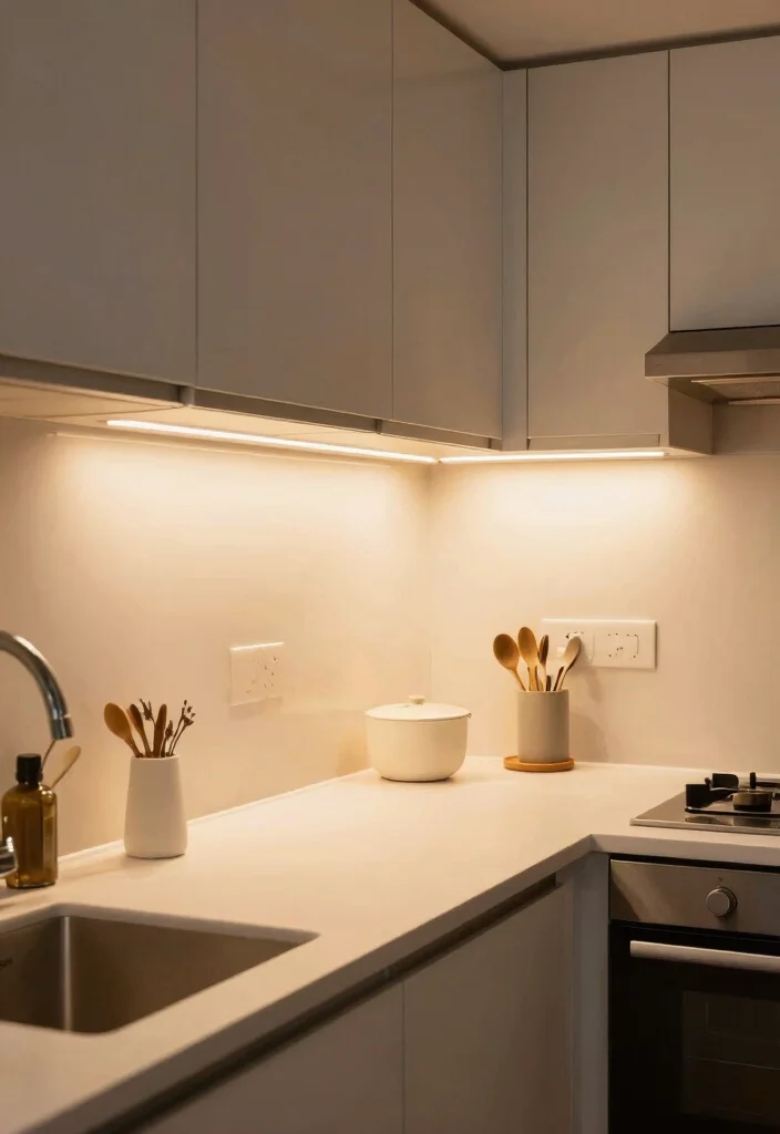 17 Small Kitchen Cabinets Ideas That Feel Spacious - 8. Under-Cabinet Lighting for Depth 1
