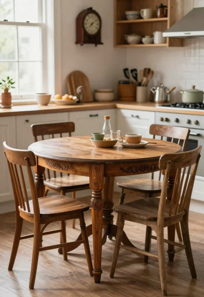 17 Small Kitchen With Dining Table Ideas That Fit Perfectly - 12. Vintage-inspired Dining Tables 1