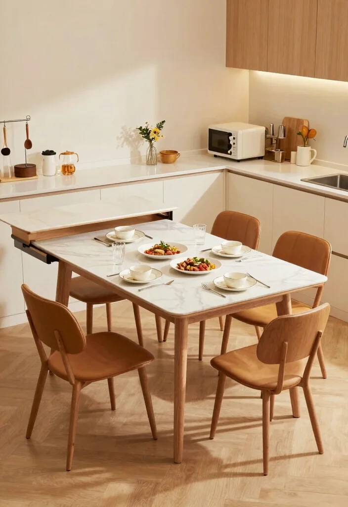 17 Small Kitchen With Dining Table Ideas That Fit Perfectly - 16. Expandable Tables for Dynamic Spaces 1