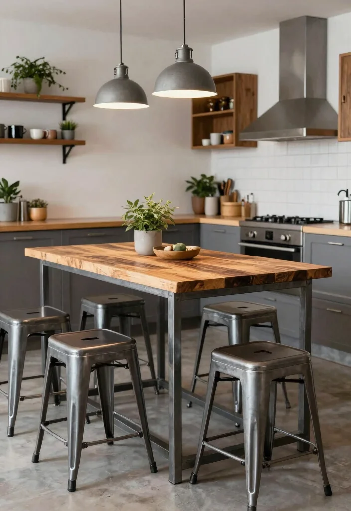 17 Small Kitchen With Dining Table Ideas That Fit Perfectly - 17. Sleek Industrial Tables 1