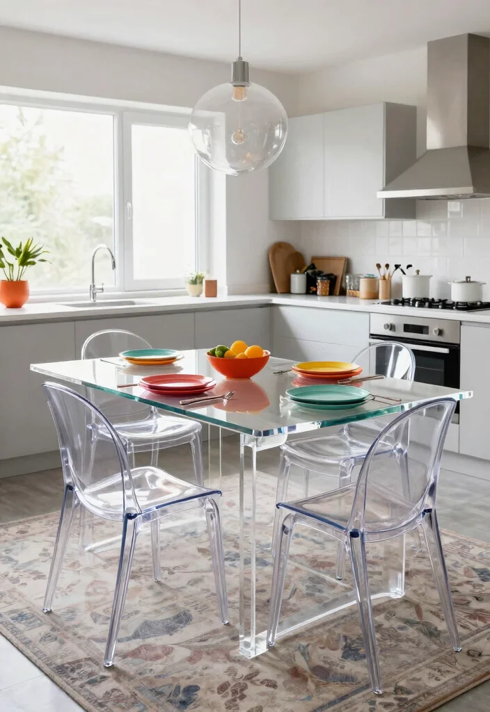 17 Small Kitchen With Dining Table Ideas That Fit Perfectly - 3. Clear Acrylic Furniture 1