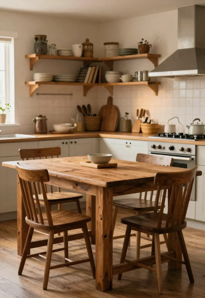 17 Small Kitchen With Dining Table Ideas That Fit Perfectly - 6. Rustic Farmhouse Table 1