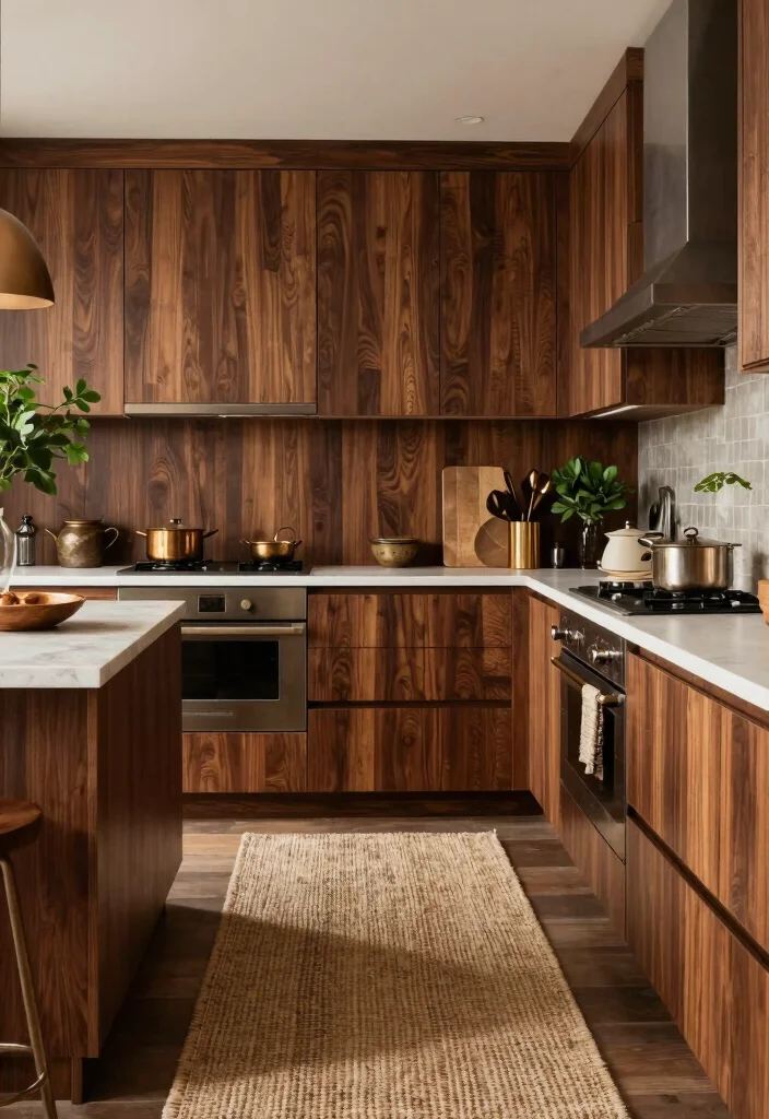18 Brown Kitchen Walls Ideas With Cozy Depth - 12. Burnished Oak Richness 1