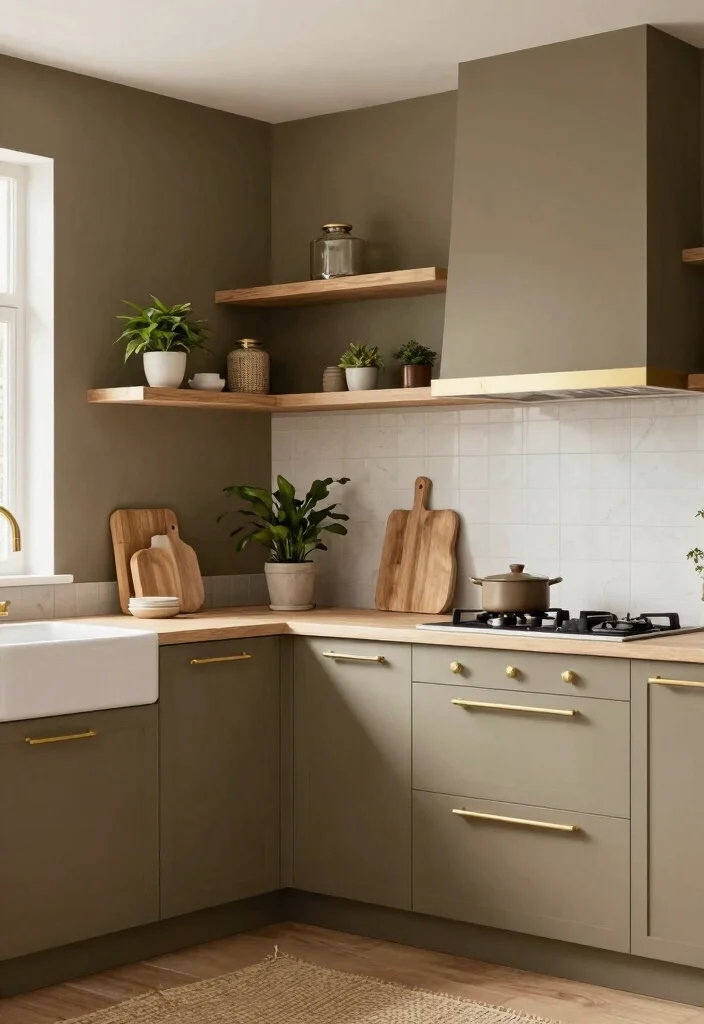 18 Brown Kitchen Walls Ideas With Cozy Depth - 14. Earthy Olive Brown 1