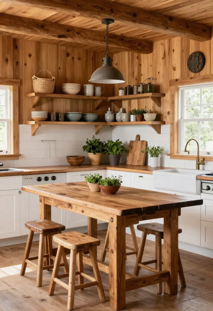 18 Brown Kitchen Walls Ideas With Cozy Depth - 3. Rustic Pine Appeal 1