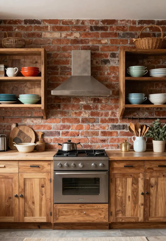 18 Brown Kitchen Walls Ideas With Cozy Depth - 8. Rustic Brick Accent 1