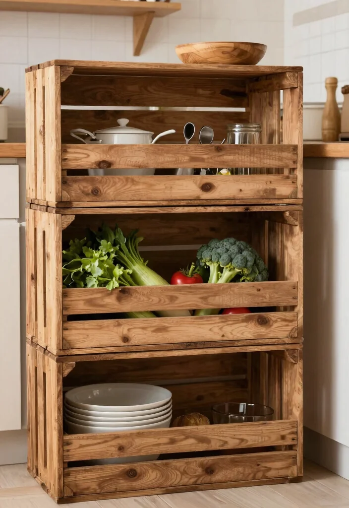 18 Creative Kitchen Storage Ideas That Work Smart - 17. Recycled Wooden Crates 1