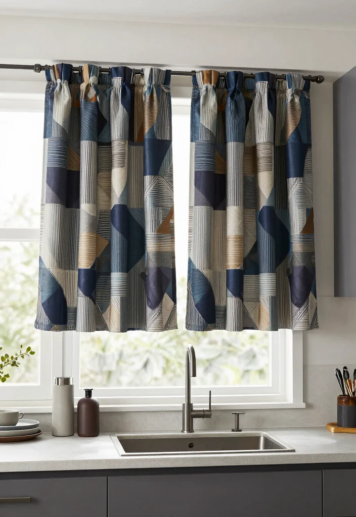 18 Kitchen Curtains Above Sink Ideas With Charming Detail 10 18 Kitchen Curtains Above Sink Ideas With Charming Detail - 10. Modern Geometric Patterns for a Chic Edge 1