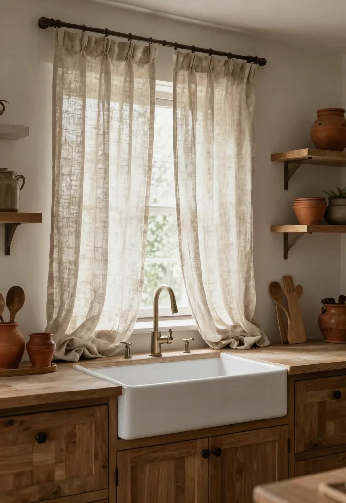 18 Kitchen Curtains Above Sink Ideas With Charming Detail 12 18 Kitchen Curtains Above Sink Ideas With Charming Detail - 12. Natural Linen Curtains for Earthy Elegance 1