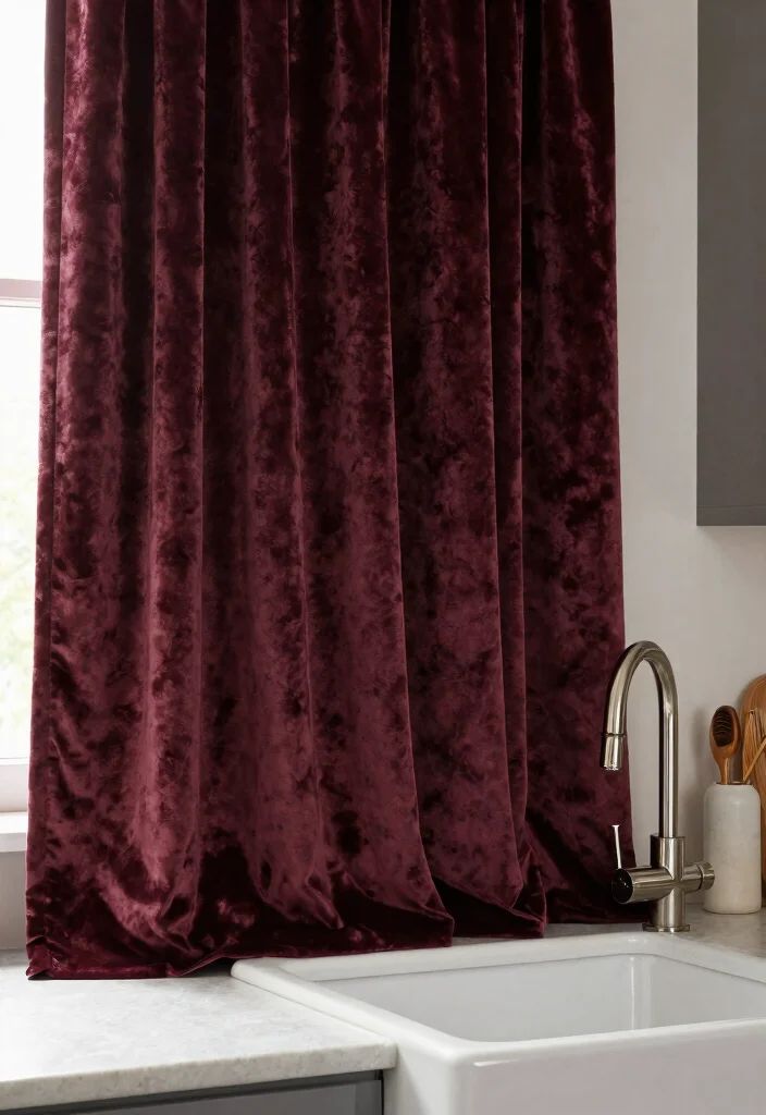 18 Kitchen Curtains Above Sink Ideas With Charming Detail 16 18 Kitchen Curtains Above Sink Ideas With Charming Detail - 16. Textured Velvet Curtains for Luxurious Feel 1