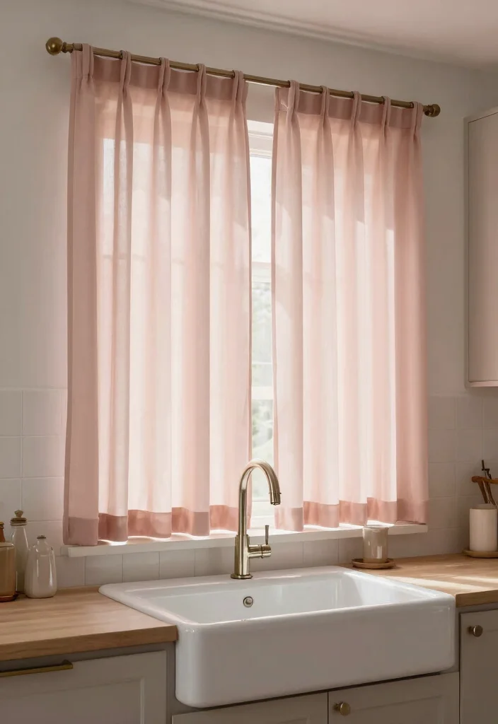 18 Kitchen Curtains Above Sink Ideas With Charming Detail 17 18 Kitchen Curtains Above Sink Ideas With Charming Detail - 17. Modern Blush Tones for a Soft Touch 1