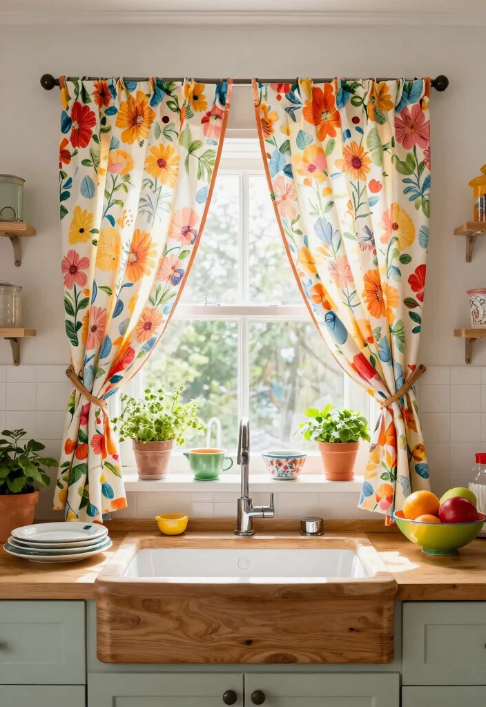 18 Kitchen Curtains Above Sink Ideas With Charming Detail 2 18 Kitchen Curtains Above Sink Ideas With Charming Detail - 2. Vibrant Floral Prints for a Cheerful Look 1