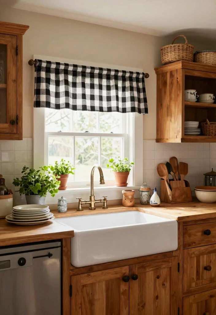 18 Kitchen Curtains Above Sink Ideas With Charming Detail 3 18 Kitchen Curtains Above Sink Ideas With Charming Detail - 3. Rustic Checkered Patterns for Farmhouse Vibes 1