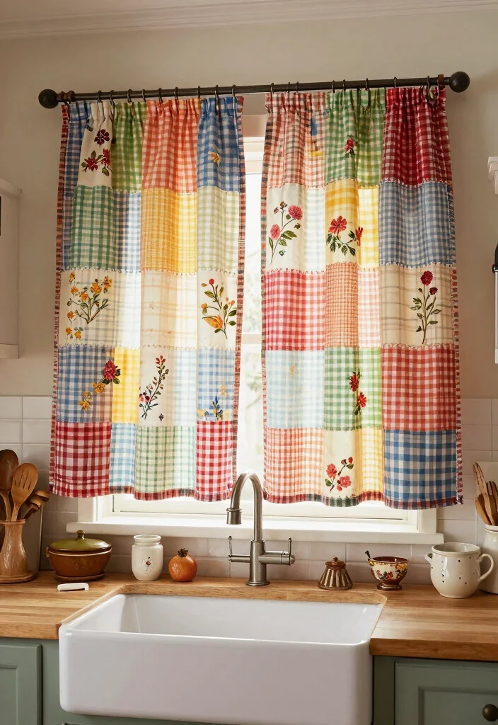 18 Kitchen Curtains Above Sink Ideas With Charming Detail 6 18 Kitchen Curtains Above Sink Ideas With Charming Detail - 6. Country Patchwork for Cozy Charm 1
