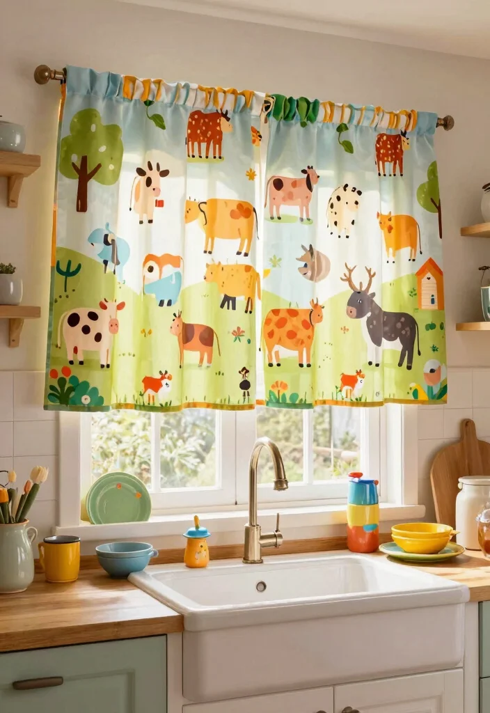 18 Kitchen Curtains Above Sink Ideas With Charming Detail 7 18 Kitchen Curtains Above Sink Ideas With Charming Detail - 7. Fun Animal Prints for Whimsical Touch 1