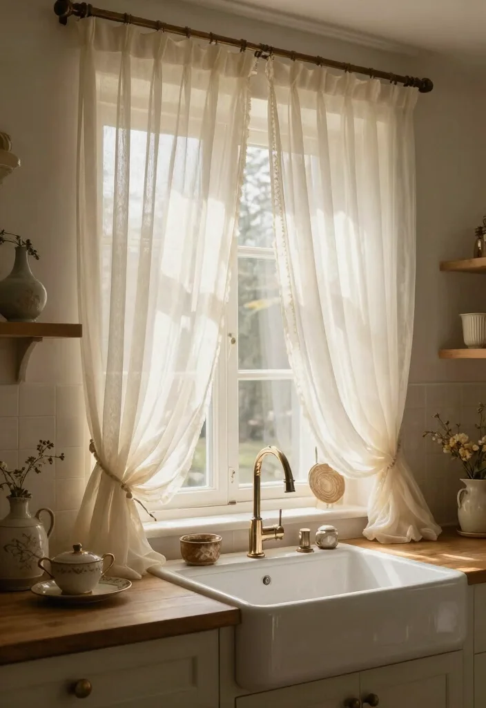 18 Kitchen Curtains Above Sink Ideas With Charming Detail 9 18 Kitchen Curtains Above Sink Ideas With Charming Detail - 9. Elegant Tulle Curtains for a Romantic Feel 1