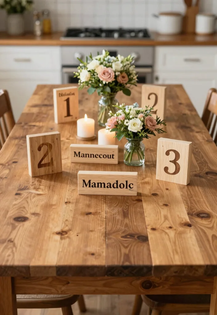18 Kitchen Table Centerpiece Ideas That Elevate Everyday Dining - 11. Rustic Table Numbers or Quotes 1