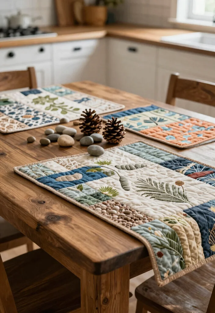18 Kitchen Table Centerpiece Ideas That Elevate Everyday Dining - 12. Quilted Table Mats with Natural Elements 1