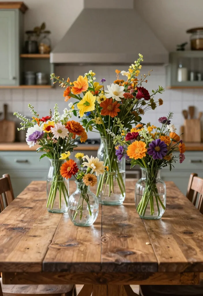 18 Kitchen Table Centerpiece Ideas That Elevate Everyday Dining - 15. Layered Glass Vases 1