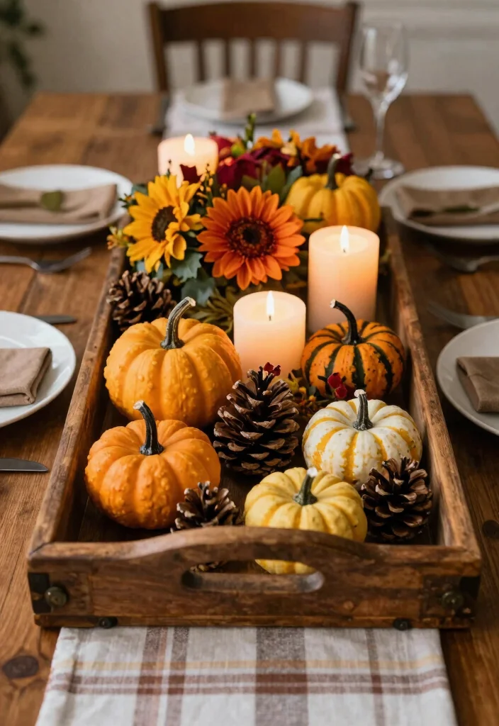 18 Kitchen Table Centerpiece Ideas That Elevate Everyday Dining - 2. Vintage Wooden Tray with Seasonal Accents 1