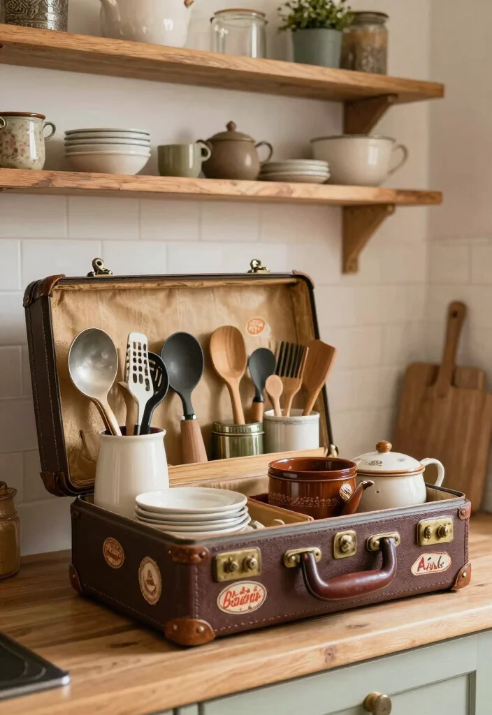 18 Kitchen Utensil Holder Ideas That Look Cute & Practical 10 18 Kitchen Utensil Holder Ideas That Look Cute & Practical - 10. Vintage Suitcases 1