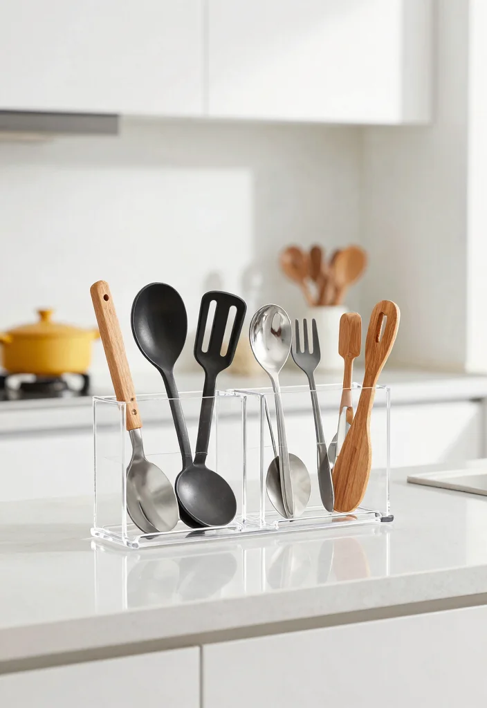 18 Kitchen Utensil Holder Ideas That Look Cute & Practical 17 18 Kitchen Utensil Holder Ideas That Look Cute & Practical - 17. Clear Acrylic Holders 1