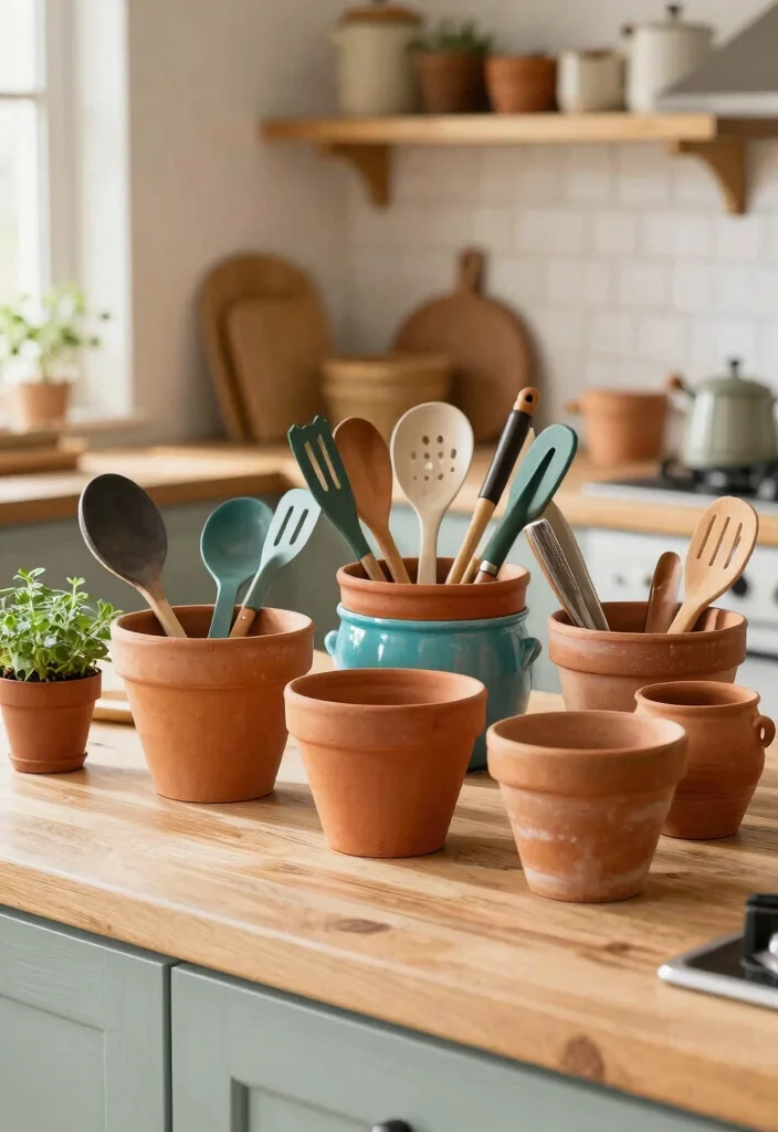18 Kitchen Utensil Holder Ideas That Look Cute & Practical 3 18 Kitchen Utensil Holder Ideas That Look Cute & Practical - 3. Terracotta Pots 1