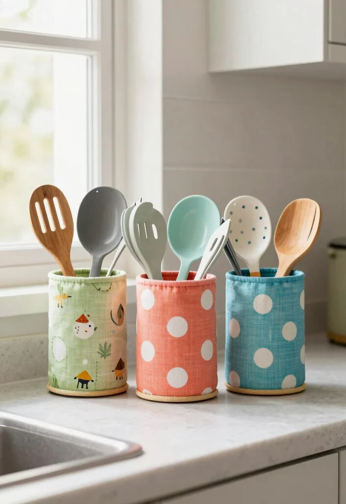 18 Kitchen Utensil Holder Ideas That Look Cute & Practical 6 18 Kitchen Utensil Holder Ideas That Look Cute & Practical - 6. Fabric Utensil Holders 1