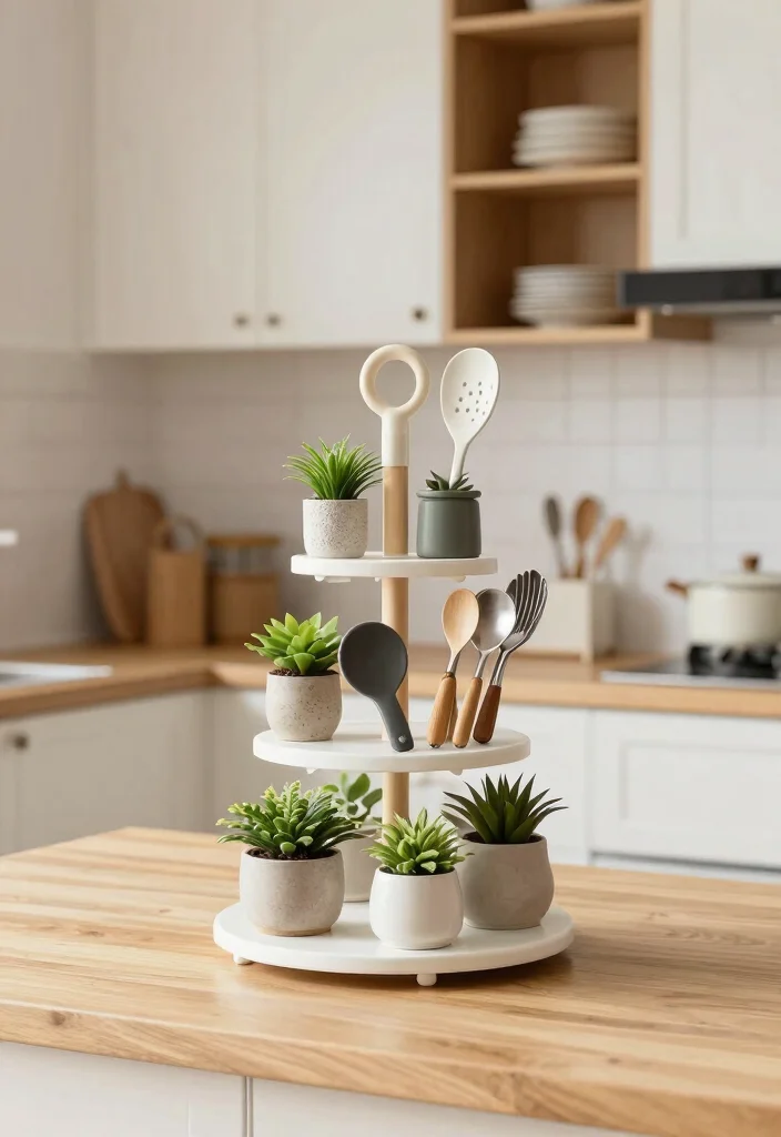 18 Kitchen Utensil Holder Ideas That Look Cute & Practical 9 18 Kitchen Utensil Holder Ideas That Look Cute & Practical - 9. Tiered Plant Stands 1