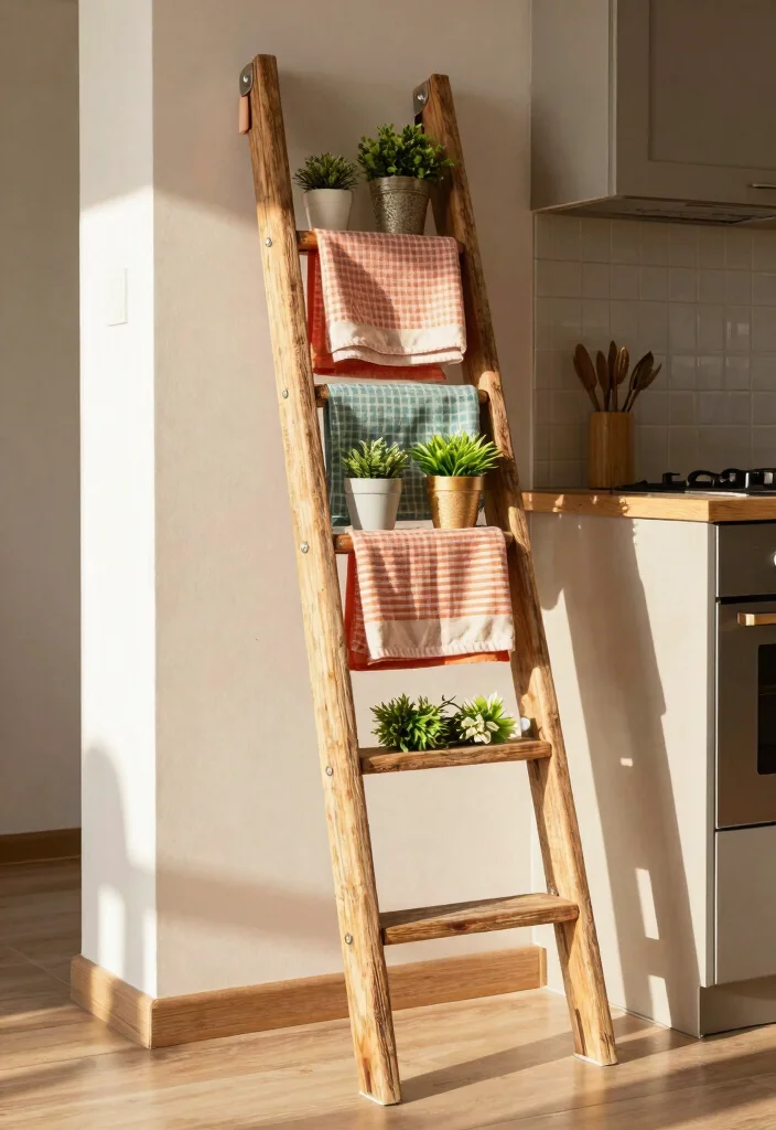 18 Kitchen Wall Organization Ideas That Keep It Tidy 12 18 Kitchen Wall Organization Ideas That Keep It Tidy - 12. A Ladder for Vertical Storage 1