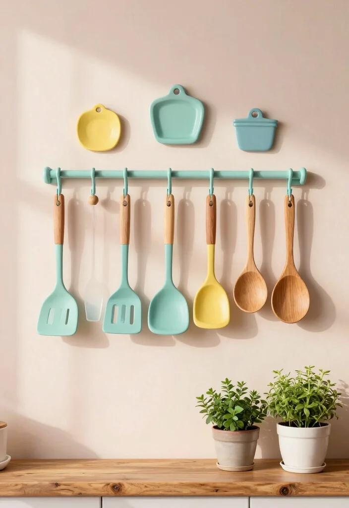 18 Kitchen Wall Organization Ideas That Keep It Tidy 2 18 Kitchen Wall Organization Ideas That Keep It Tidy - 2. Decorative Hooks for Utensils 1