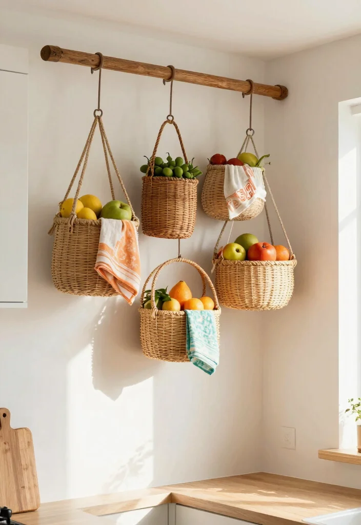 18 Kitchen Wall Organization Ideas That Keep It Tidy 3 18 Kitchen Wall Organization Ideas That Keep It Tidy - 3. Hanging Baskets for Storage 1
