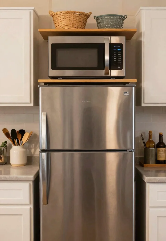 18 Microwave Placement in Kitchen Ideas That Save Space - 5. Above the Refrigerator 1