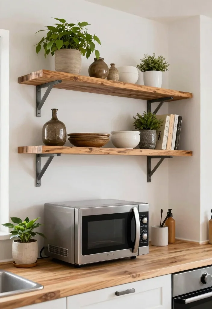 18 Microwave Placement in Kitchen Ideas That Save Space - 6. Open Shelving 1