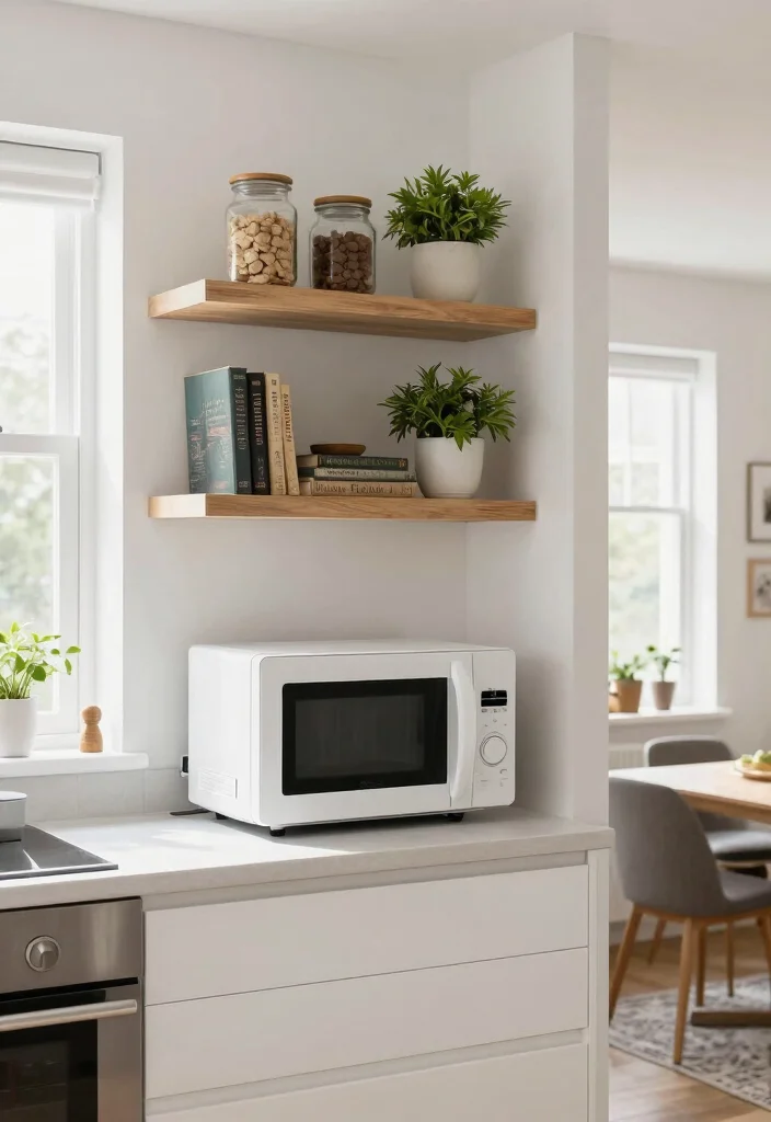 18 Microwave Storage Ideas Small Kitchen That Work Brilliantly 1 18 Microwave Storage Ideas Small Kitchen That Work Brilliantly - 1. Open Shelving Above the Microwave 1