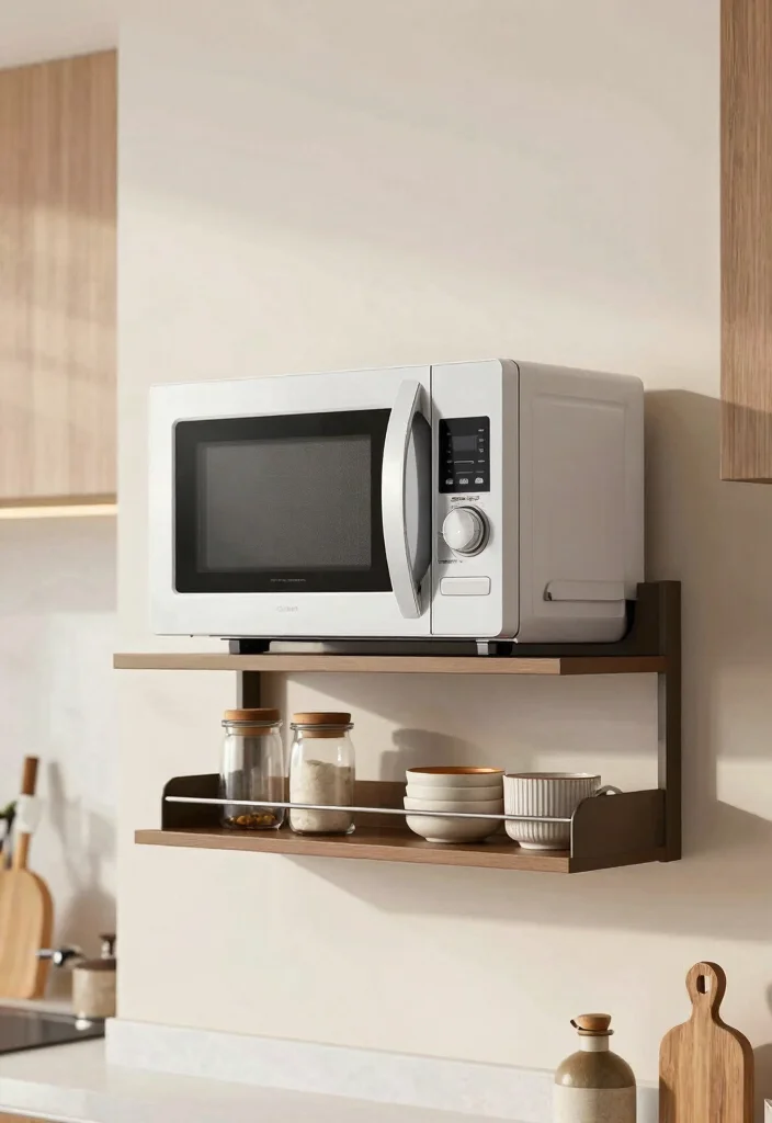18 Microwave Storage Ideas Small Kitchen That Work Brilliantly 11 18 Microwave Storage Ideas Small Kitchen That Work Brilliantly - 11. Wall-Mounted Microwave Shelf 1