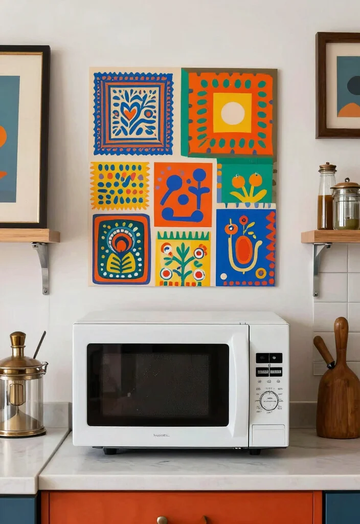 18 Microwave Storage Ideas Small Kitchen That Work Brilliantly 16 18 Microwave Storage Ideas Small Kitchen That Work Brilliantly - 16. Creative Wall Art Behind the Microwave 1