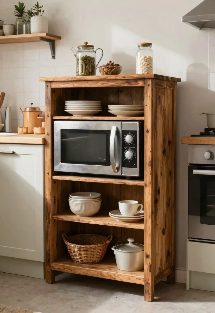 18 Microwave Storage Ideas Small Kitchen That Work Brilliantly 18 18 Microwave Storage Ideas Small Kitchen That Work Brilliantly - 18. Repurposed Furniture for Microwave Storage 1