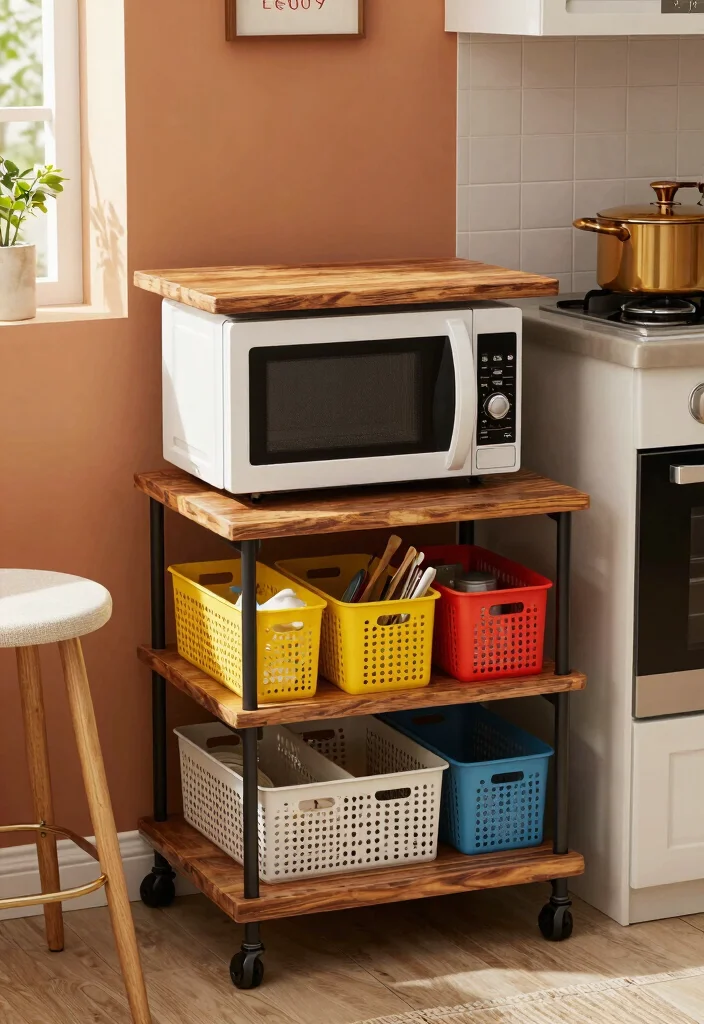 18 Microwave Storage Ideas Small Kitchen That Work Brilliantly 2 18 Microwave Storage Ideas Small Kitchen That Work Brilliantly - 2. Microwave Cart with Storage Baskets 1