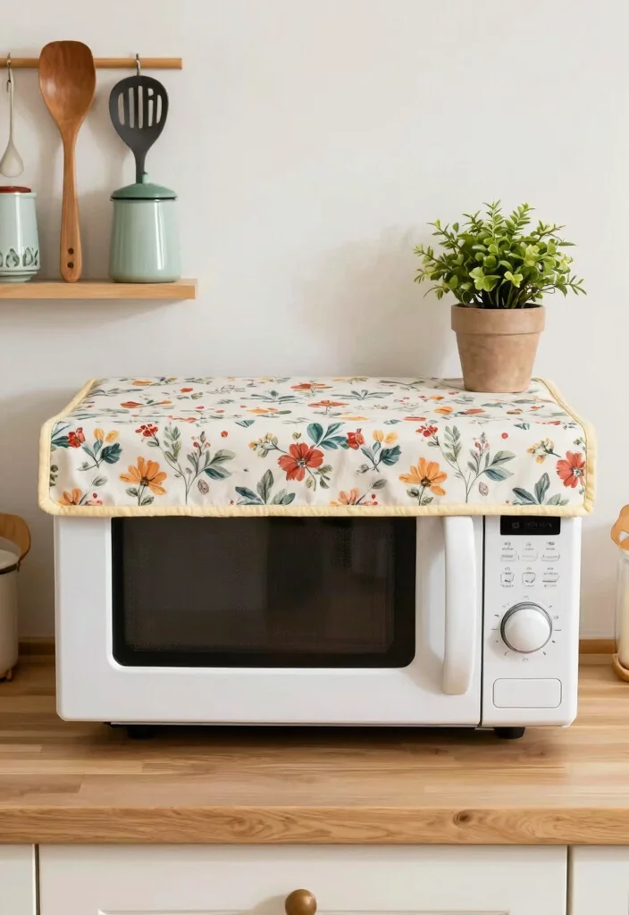 18 Microwave Storage Ideas Small Kitchen That Work Brilliantly 9 18 Microwave Storage Ideas Small Kitchen That Work Brilliantly - 9. Decorative Microwave Cover 1