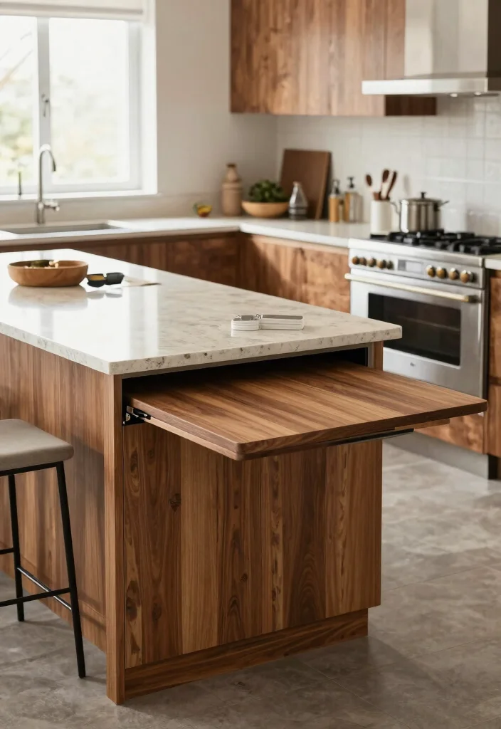 18 Pull Out Table Kitchen Ideas That Save Space - 1. Hidden Table in the Island 1