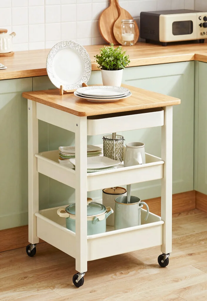 18 Pull Out Table Kitchen Ideas That Save Space - 10. Kitchen Cart with Pull Out Table 1