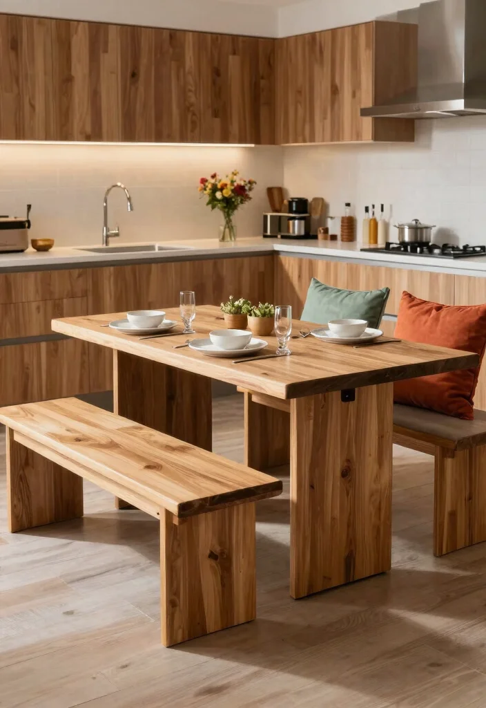 18 Pull Out Table Kitchen Ideas That Save Space - 12. Elegant Pull Out Table with Bench Seating 1