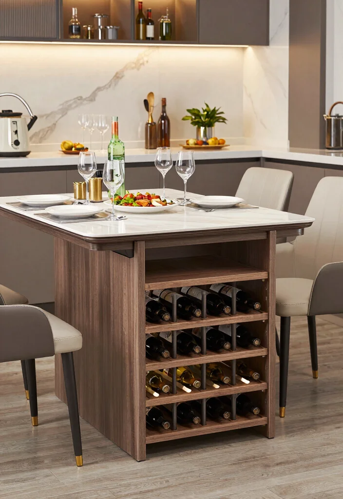 18 Pull Out Table Kitchen Ideas That Save Space - 14. Pull Out Table with Built-In Wine Rack 1