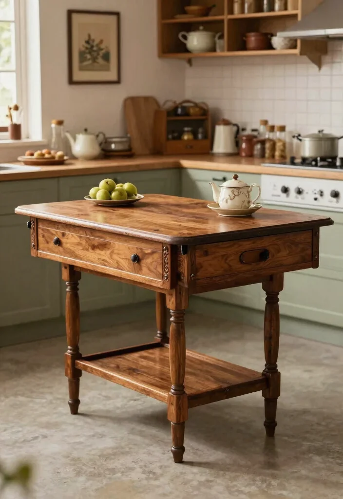 18 Pull Out Table Kitchen Ideas That Save Space - 15. Vintage Style Pull Out Table 1