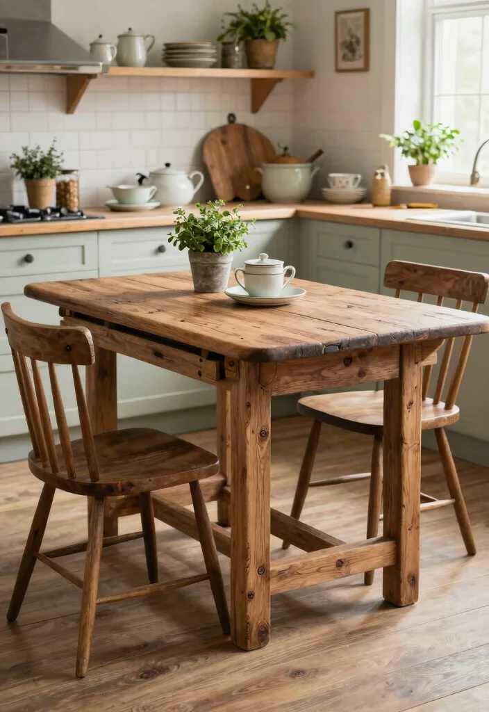18 Pull Out Table Kitchen Ideas That Save Space - 7. Rustic Farmhouse Pull Out Table 1
