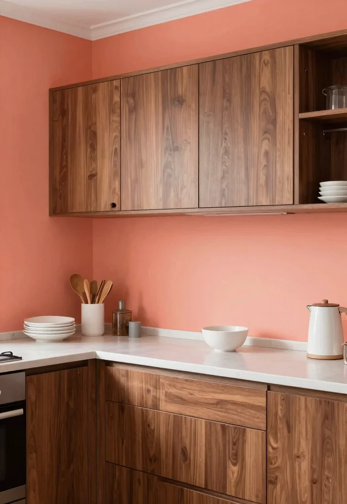 18 Walnut Kitchen Cabinets Color Schemes Ideas With Luxe Finish 12 18 Walnut Kitchen Cabinets Color Schemes Ideas With Luxe Finish - 12. Soft Coral and Walnut Fusion 1