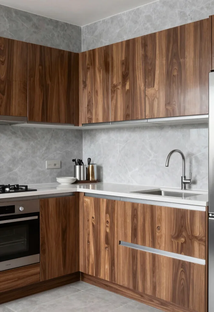 18 Walnut Kitchen Cabinets Color Schemes Ideas With Luxe Finish 16 18 Walnut Kitchen Cabinets Color Schemes Ideas With Luxe Finish - 16. Bright Slate and Walnut Modernity 1