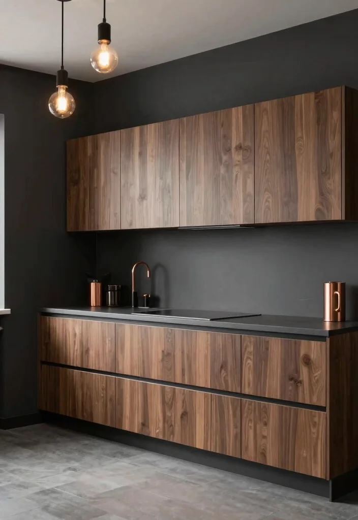 18 Walnut Kitchen Cabinets Color Schemes Ideas With Luxe Finish 4 18 Walnut Kitchen Cabinets Color Schemes Ideas With Luxe Finish - 4. Charcoal Grays with Walnut Warmth 1